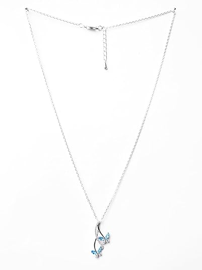 Ollis 925 Sterling Silver Butterfly Pendant Earring Chain Jewellery Set | Rhodium Plated, Swiss Zirconia