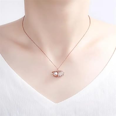 MIRALYN Pendant for Girls, Women, Ladies, Girlfriend, Wife – Moti Shell Pearl Necklace with Rose Gold Locket & Long Chain