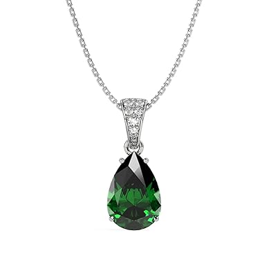 Celestique 925 Sterling Silver Dark Green Tear Drop Pendant Earring Chain Jewellery Set