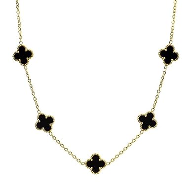 Ornavia Women & Girls Elegant Gold Plated Black Clover Necklace – Luxury Designer-Inspired Pendant Chain with Four-Leaf Motif