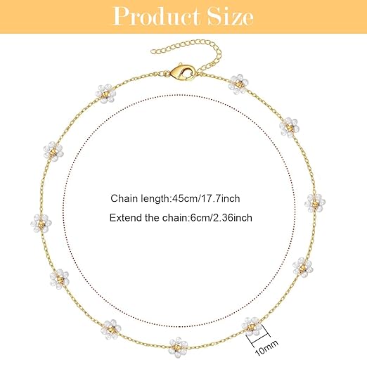 SERENOVA® Pearl Necklace for Women & Girls – Gold Plated Stainless Steel Chain with Elegant Flower Pendant and Gift Box