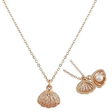 MIRALYN Pendant for Girls, Women, Ladies, Girlfriend, Wife – Moti Shell Pearl Necklace with Rose Gold Locket & Long Chain