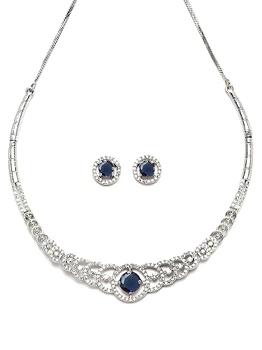 Klymora Silver Tone Pink American Diamond Necklace Set