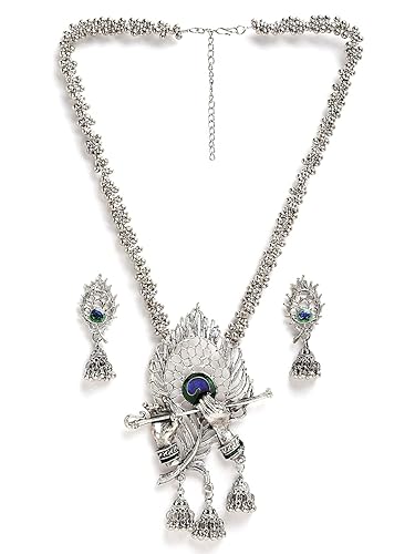 Sparkle Nest Fashion Latest Stylish Design Fancy Traditional Oxidised Silver Necklace Jewellery Set for Women