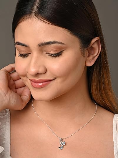 Ollis 925 Sterling Silver Butterfly Pendant Earring Chain Jewellery Set | Rhodium Plated, Swiss Zirconia