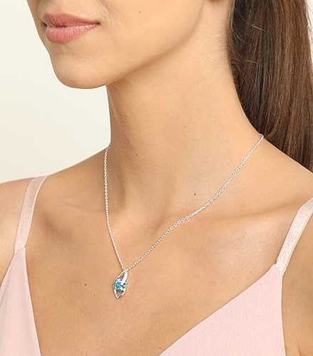 TWEAKO 925 Sterling Silver Sky Blue Eye Pendant with Chain Necklace | Rhodium Plated