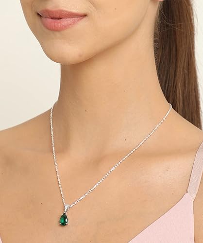Celestique 925 Sterling Silver Dark Green Tear Drop Pendant Earring Chain Jewellery Set