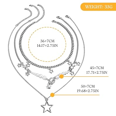 Serentia® Necklace for Women Cute Star Pendant Trio Layered Chain Necklaces with Bracelet