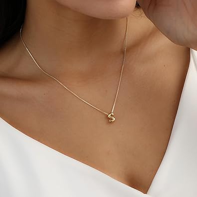 SILVA SHINE Personalized Bubble Letter Initial Necklace, 14K Gold Plated, Dainty Pendant for Women, Trendy Gold Jewelry