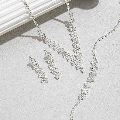 YUVIZA 3 Pcs Trendy AD Necklace Set Combo for Girls & Women | Matching Pearl Earrings & Bracelet