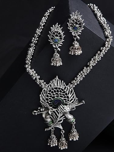 Sparkle Nest Fashion Latest Stylish Design Fancy Traditional Oxidised Silver Necklace Jewellery Set for Women