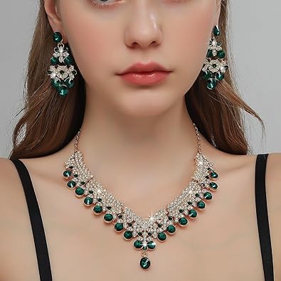 Sparkle Nova Fashion Latest Stylish Design Fancy Wedding Party Crystal Diamonds Necklace Jewellery Set for Women
