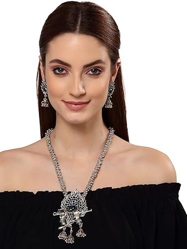 Sparkle Nest Fashion Latest Stylish Design Fancy Traditional Oxidised Silver Necklace Jewellery Set for Women