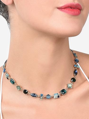 ZYNORA PEARLS Green & Blue Dazzling Stones Embellished Contemporary Necklace for Women