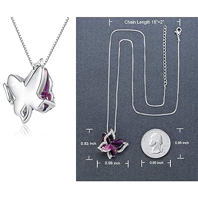ferka Crystal Shiny 3D Effect Butterfly Chain Pendant Necklace for Women and Girls
