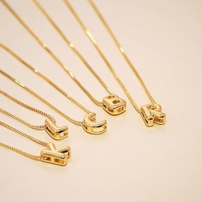 SILVA SHINE Personalized Bubble Letter Initial Necklace, 14K Gold Plated, Dainty Pendant for Women, Trendy Gold Jewelry