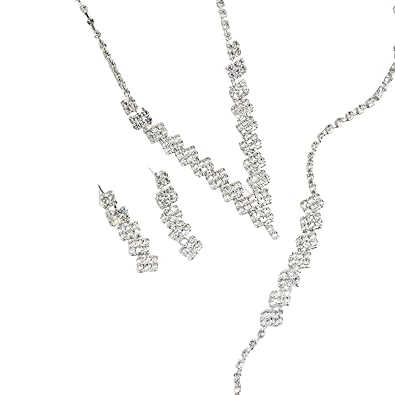 YUVIZA 3 Pcs Trendy AD Necklace Set Combo for Girls & Women | Matching Pearl Earrings & Bracelet