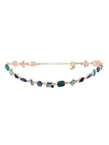 ZYNORA PEARLS Green & Blue Dazzling Stones Embellished Contemporary Necklace for Women