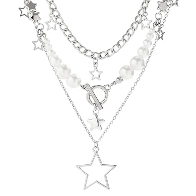 Serentia® Necklace for Women Cute Star Pendant Trio Layered Chain Necklaces with Bracelet
