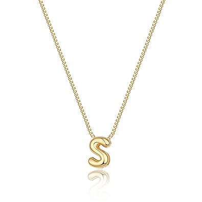 SILVA SHINE Personalized Bubble Letter Initial Necklace, 14K Gold Plated, Dainty Pendant for Women, Trendy Gold Jewelry