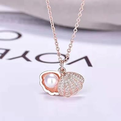 MIRALYN Pendant for Girls, Women, Ladies, Girlfriend, Wife – Moti Shell Pearl Necklace with Rose Gold Locket & Long Chain