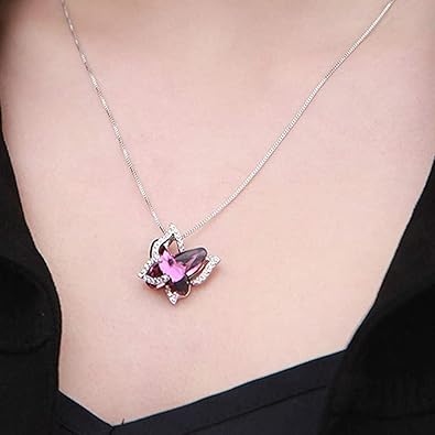 ferka Crystal Shiny 3D Effect Butterfly Chain Pendant Necklace for Women and Girls