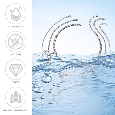 Serentia® Necklace for Women Cute Star Pendant Trio Layered Chain Necklaces with Bracelet