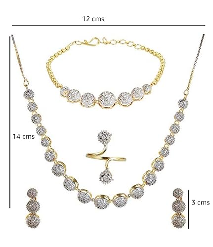 Demiop Jewellery Set for Women – American Diamond Combo of Choker Necklace Set with Earrings, Bracelet and Ring for Girls and Women