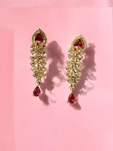Glamorise Gold-Plated Red & Gold Cubic Zirconia Studded Handcrafted Necklace