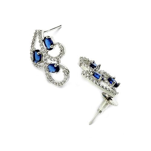 FOPIROSE Rhodium-Plated with Silver-Toned White Cubic Zirconia & American Diamond Studded Necklace and Drop Earrings Jewellery Set for Women
